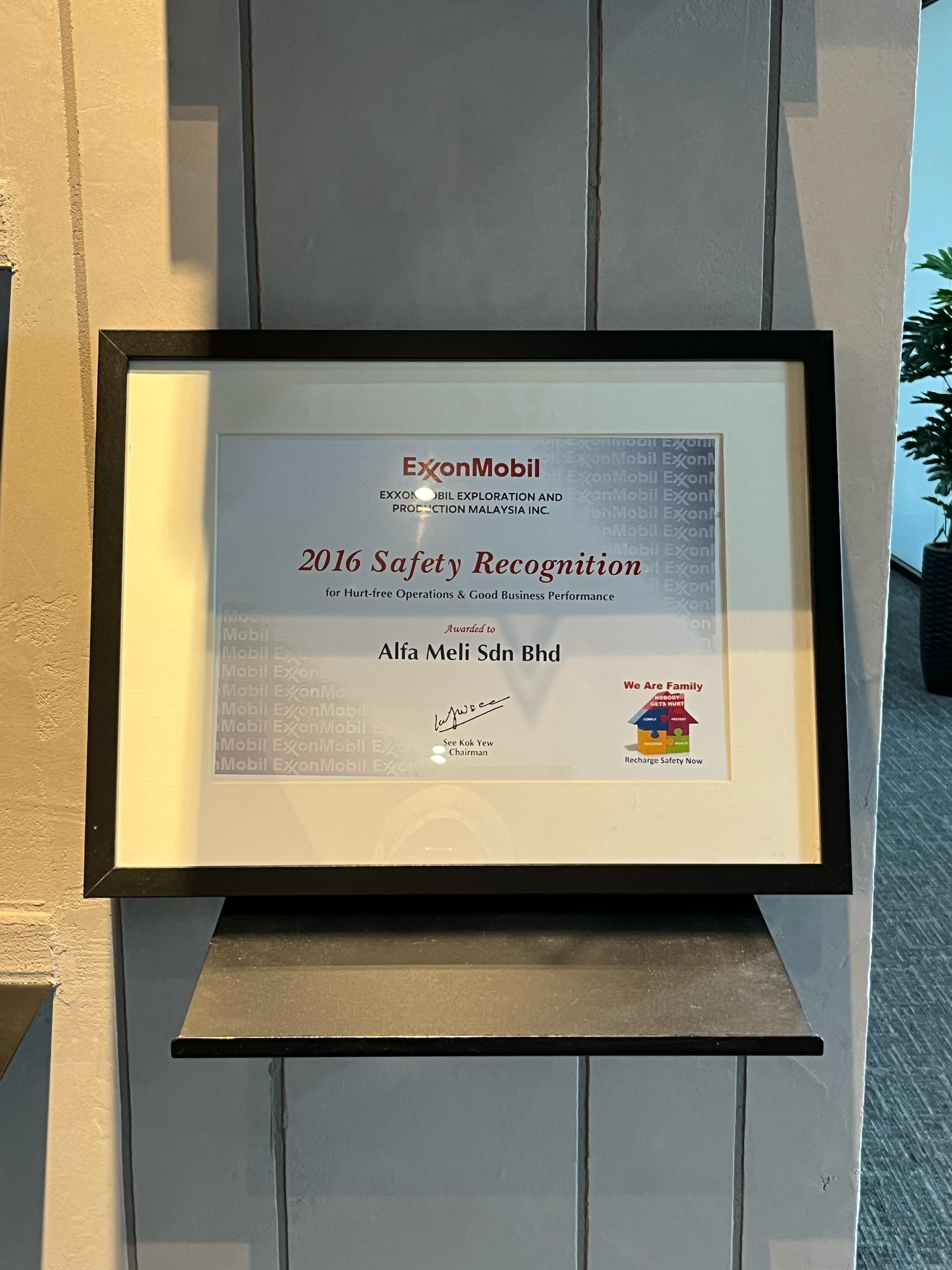 EXXONMOBIL Safety Recognition 2016